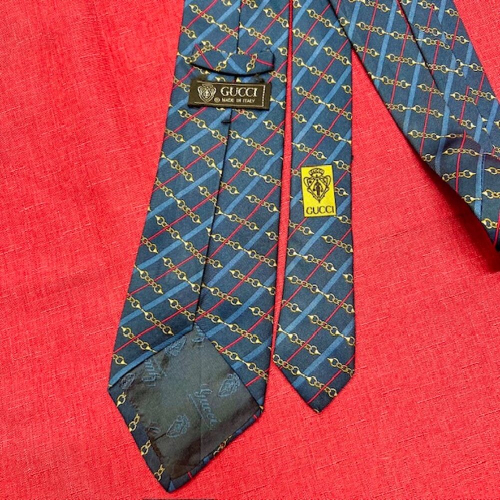 (4) GUCCI 100% SILK MEN'S Neck Ties Blue Stripted Silver Green Gold (Select 1) - Picture 16 of 16